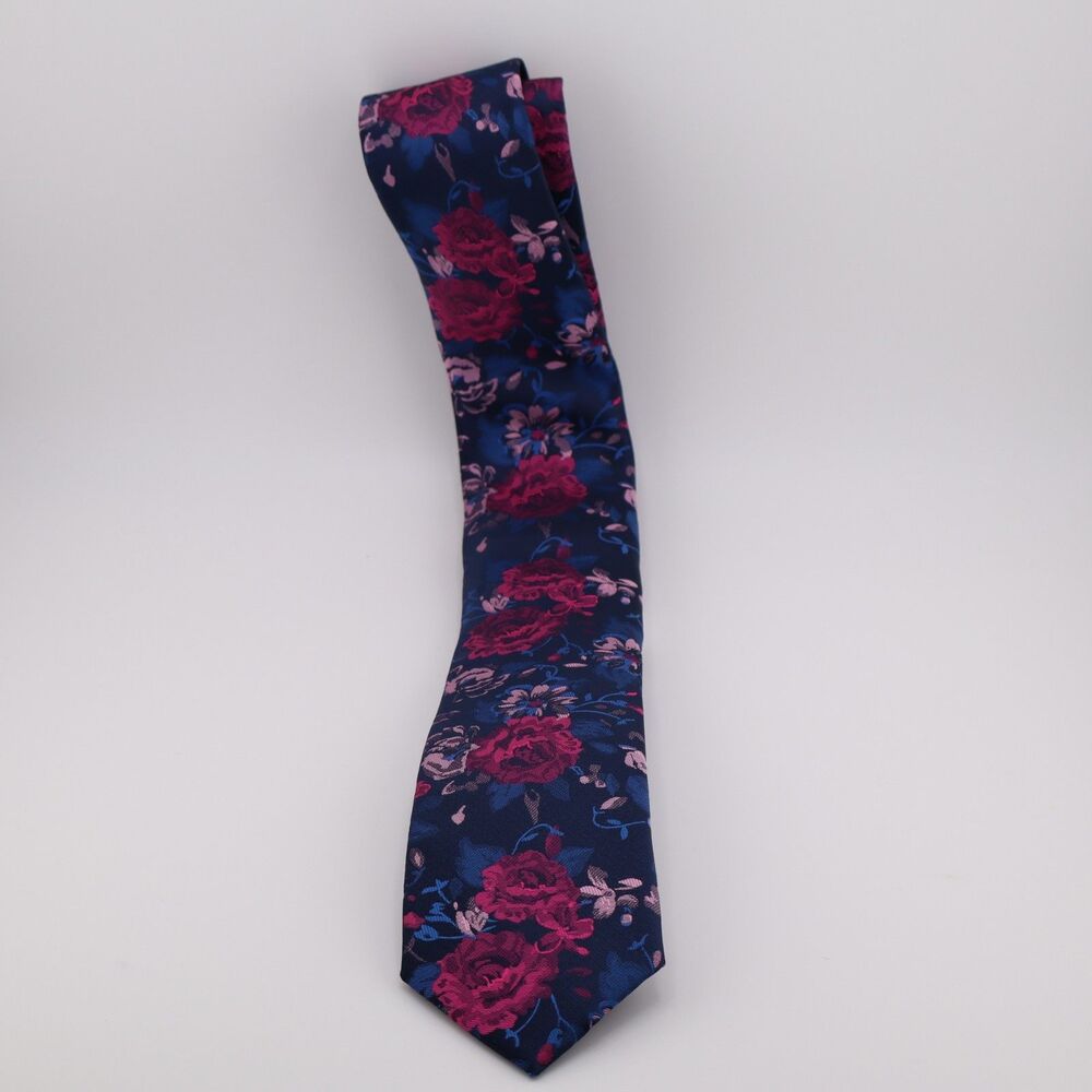 Bespoke Polyester Men's Floral Necktie 57.5in x 2.75in Navy Pink